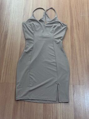 Tan Bodycon Mini Dress Strappy Back Size Small